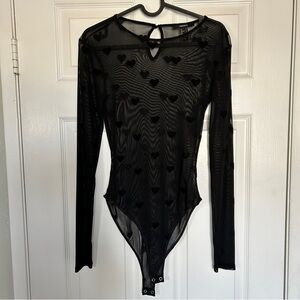 3/$20 Forever 21 Black Sheer Mesh Hearts Bodysuit S